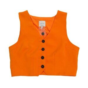 Orange Button-Up Cropped Vest By Love Tree - Medium Size - Womens Fashion Top.